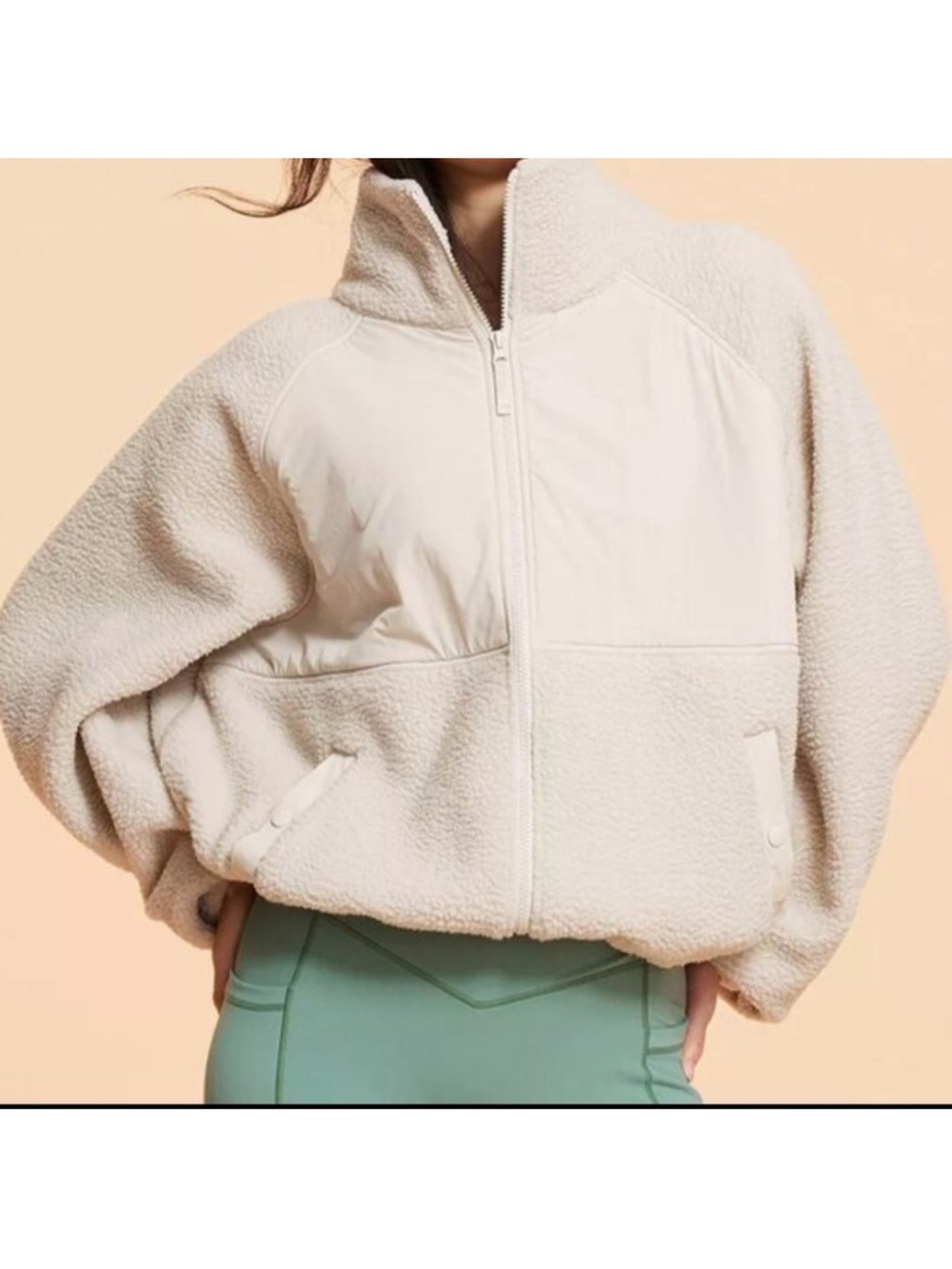 Teddy Sherpa Full-Zip Jacket in Cream
